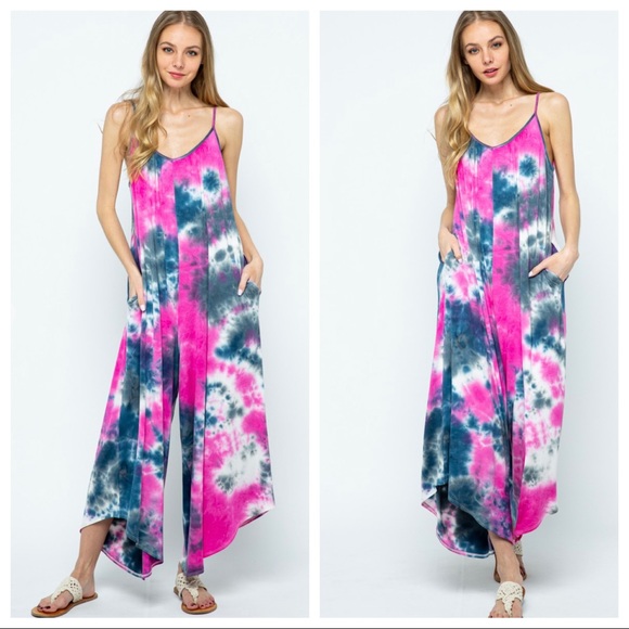 CHIC TIE DYE PRINT CAMI JUMPSUIT WITH SIDE POCKETS - Picture 7 of 10
